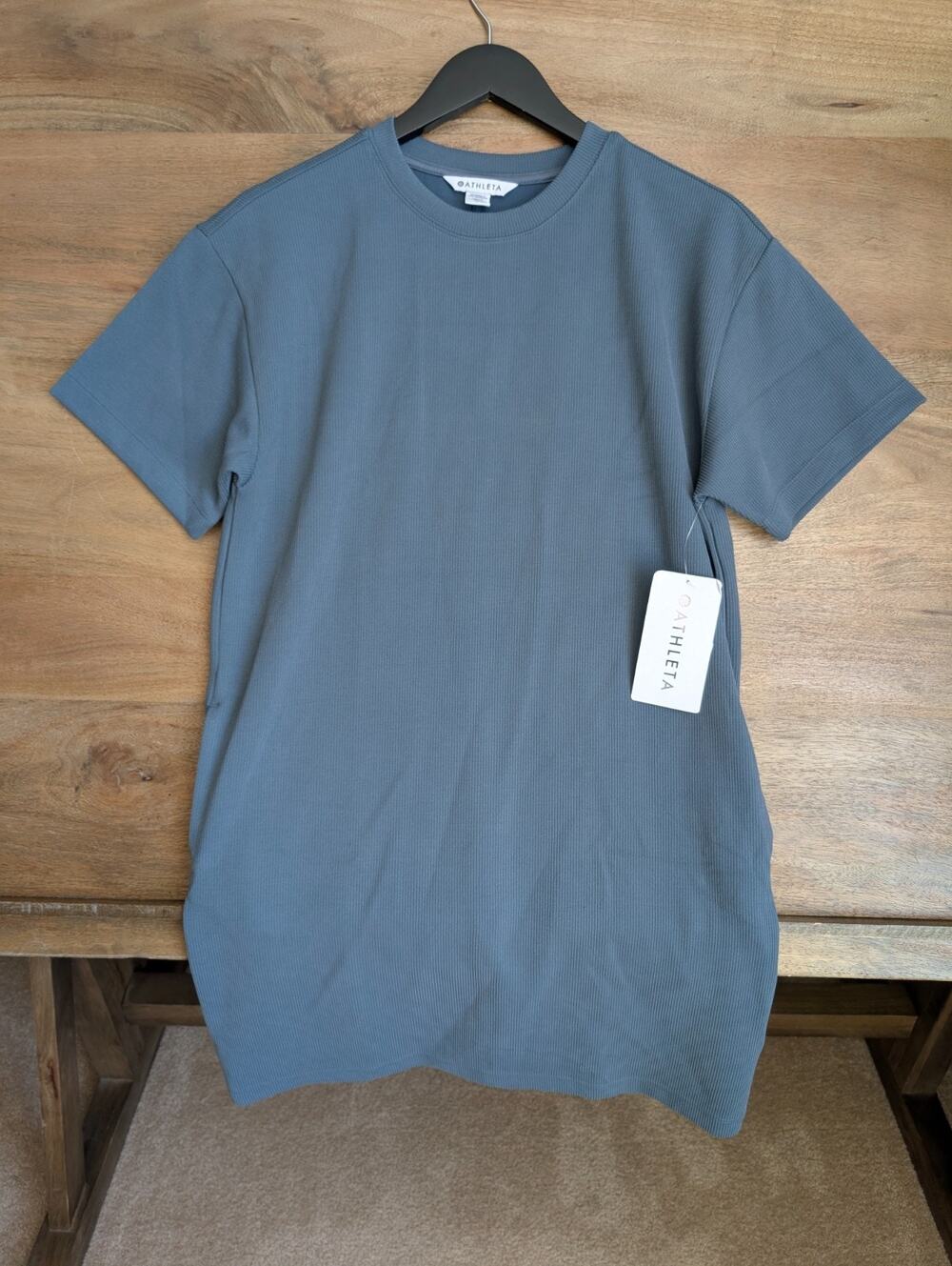 Athleta T Shirt Dress Womens Small Gray Oversized Seasoft Rib Short Sleeve NWT